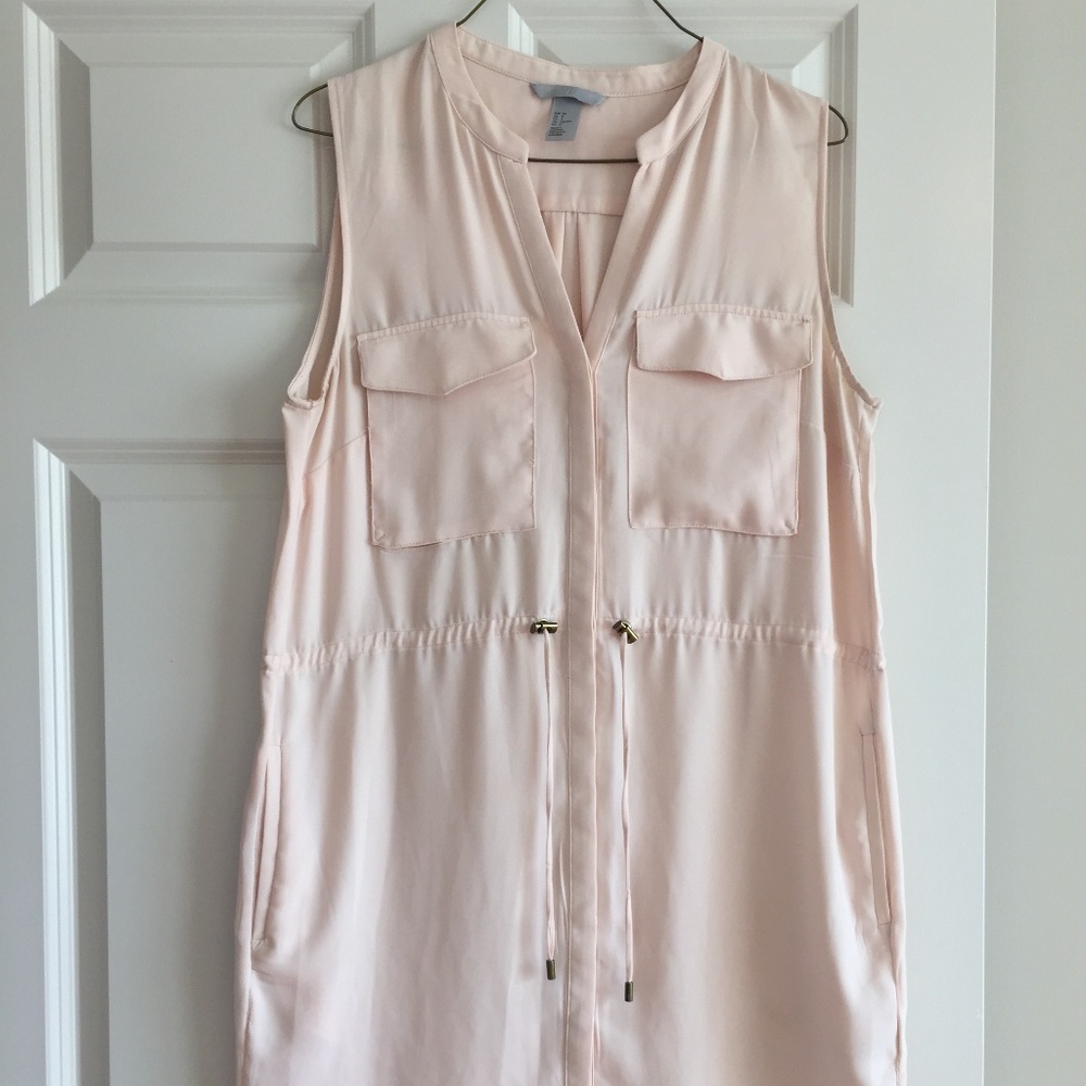 H&M Drawstring Dress. Light Pink.  POCKETS. US 8